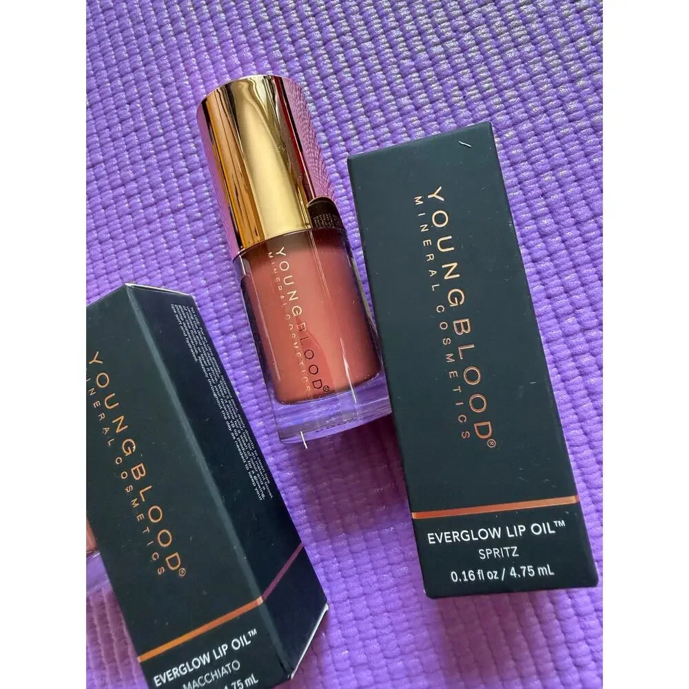 New Youngblood EverGlow Lip Oil Set Macchiato Spritz Full Size 0.16 oz